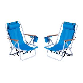 2PFCS Folding Beach Chairs 23"x21.7"x31.5" 4-Position Adjustable Steel Frame Oxford Cloth 264lbs Capacity Lightweight Portable Outdoor Lounge Chairs f (Color: Blue)