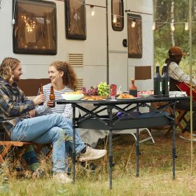 Portable Folding Camping Table With Adjustable Height Rustproof Carbon Steel Foldable Roll-Up Camping Table for Picnic Camping Hiking Beach BBQ (type: L Size with Net)