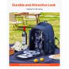 Picnic Backpack, Beach Picnic Backpack Bag for 2 Person with Insulated Cooler Compartment, Detachable Bottle/Wine Holder, Lightweight Blanket