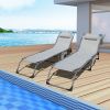 Set of 2 Outdoor Chaise Lounge with Detachable Pocket and Pillow;  Portable Adjustable Patio Sun Lounge Chair for Garden; Beach;  Sunbathing